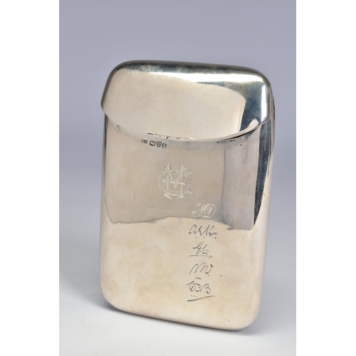 68 - AN EDWARDIAN SILVER CIGAR CASE OF RECTANGULAR FORM, rounded corners, spring hinged top, engraved wit... 