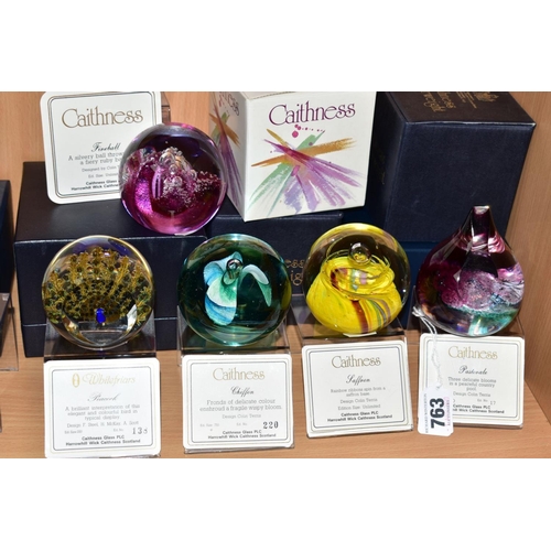 763 - THREE BOXED CAITHNESS LIMITED EDITION PAPERWEIGHTS, 'Pastorale' No17/500, 'Chiffon' No220/750, both ... 