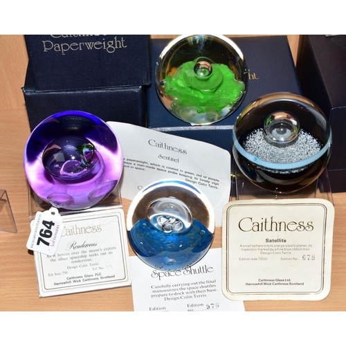 764 - THREE BOXED CAITHNESS LIMITED EDITION PAPERWEIGHTS, 'Rendezvous' No17/750, 'Space Shuttle' No975/100... 