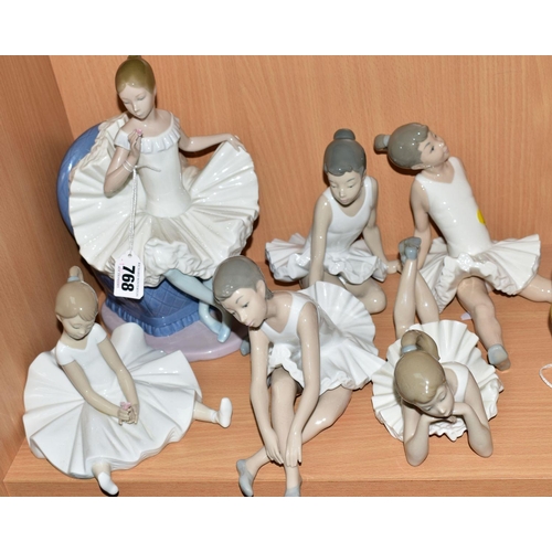 768 - SIX NAO BALLERINA FIGURES, 'A Dream come True' height 25cm, dreamy ballet dancer No1456, sealed ball... 