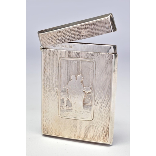 77 - AN EDWARDIAN SILVER CARD CASE OF RECTANGULAR FORM, textured finish surrounding a vacant shield shape... 