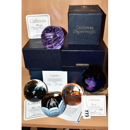 773 - TWO BOXED CAITHNESS LIMITED EDITION PAPERWEIGHTS, 'Pagoda' No 428/500 designed by Colin Terris and '... 