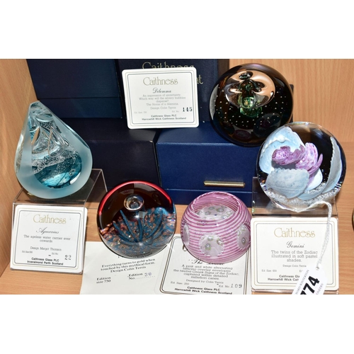 774 - FIVE BOXED CAITHNESS LIMITED EDITION PAPERWEIGHTS, 'Gemini' No 481/650, 'The Zodiac' No 109/250, 'Mi... 