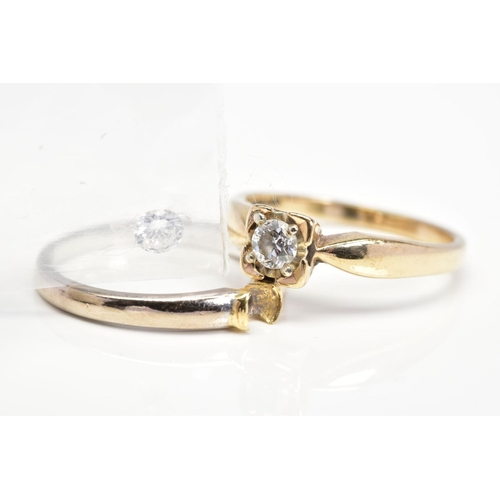 83 - A 9CT GOLD SINGLE STONE DIAMOND RING AND AN 18CT GOLD SINGLE STONE DIAMOND RING (condition: diamond ... 