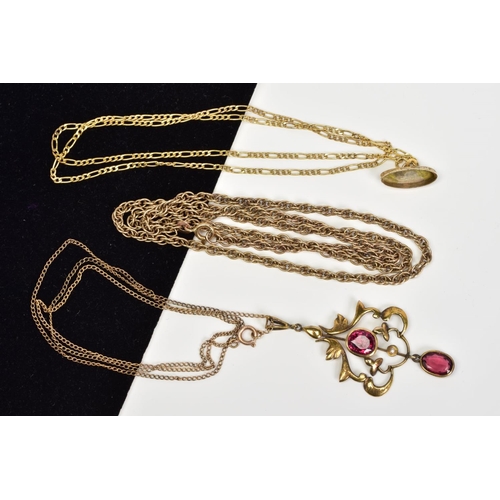87 - THREE ITEMS OF JEWELLERY, the first a 9ct gold Prince of Wales chain necklace, with 9ct hallmark, th... 