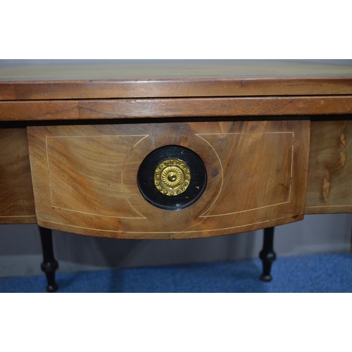 1691 - A 19TH CENTURY AND LATER WALNUT AND INLAID DRAW LEAF TABLE, with lime green and gilt tooled leather ... 