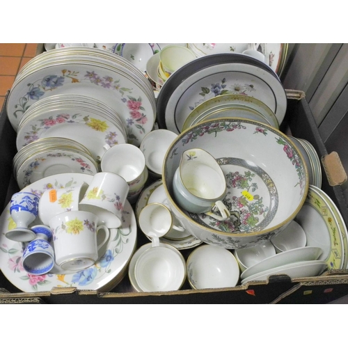 448 - THREE BOXES CERAMICS, to include early 19th century teawares, Royal Crown Derby, Davenport, Royal Wo... 