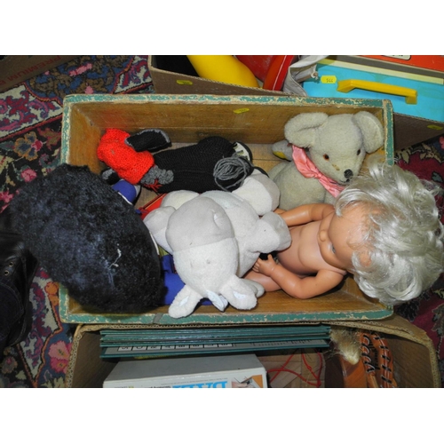 544 - A QUANTITY OF ASSORTED TOYS, GAMES AND DOLLS, etc, to include board and card games, jigsaw (contents... 