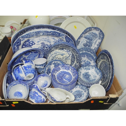 694 - SIX BOXES OF TEA/DINNER WARES, to include Spode 'Italian' (23), Palissy 'Avon Scenes' (over 80 piece... 