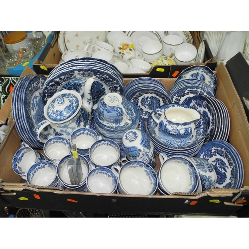 694 - SIX BOXES OF TEA/DINNER WARES, to include Spode 'Italian' (23), Palissy 'Avon Scenes' (over 80 piece... 