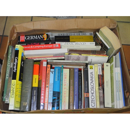 452 - SEVEN BOXES OF BOOKS, to include car manuals, Penguin paperback, etc