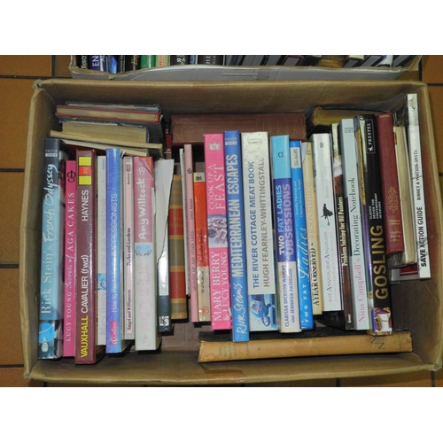 665 - FOUR BOXES OF BOOKS including hardbacks, paperbacks, caking interest, garden interest, novels etc