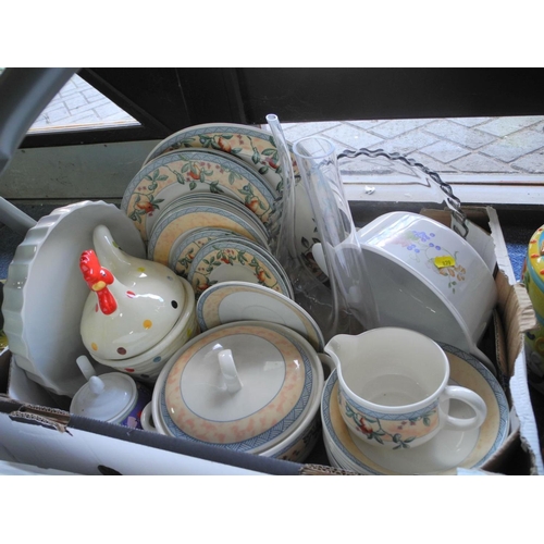 879 - SIX BOXES AND LOOSE CERAMICS, GLASS, ETC, to include Noritake 'Folkstone' dinner wares, jardiniere a... 