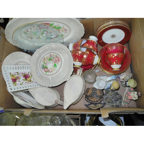 884 - TWO BOXES AND LOOSE OF CERAMICS AND GLASSWARE, to include boxed Royal Doulton 'Rondelay' tea ware, M... 