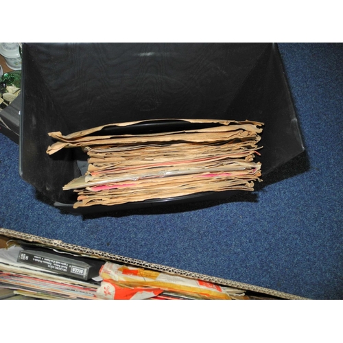 910 - TWO BOXES AND LOOSE OF VINYL L P RECORDS, TREEN, METALWARE, CLOCK, etc, to include a heard of hardwo... 