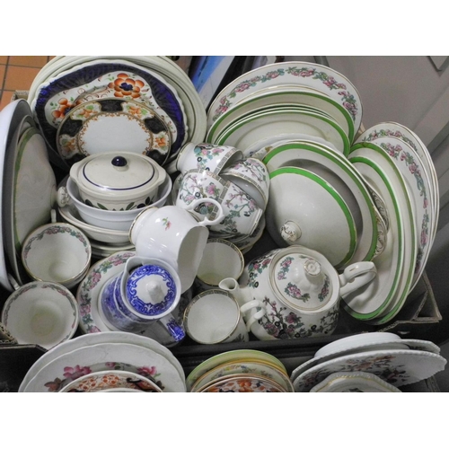 448 - THREE BOXES CERAMICS, to include early 19th century teawares, Royal Crown Derby, Davenport, Royal Wo... 