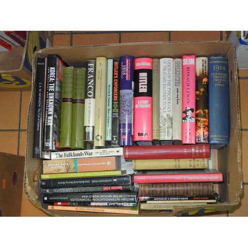 627 - EIGHT BOXES OF BOOKS, relating to War, Military, etc