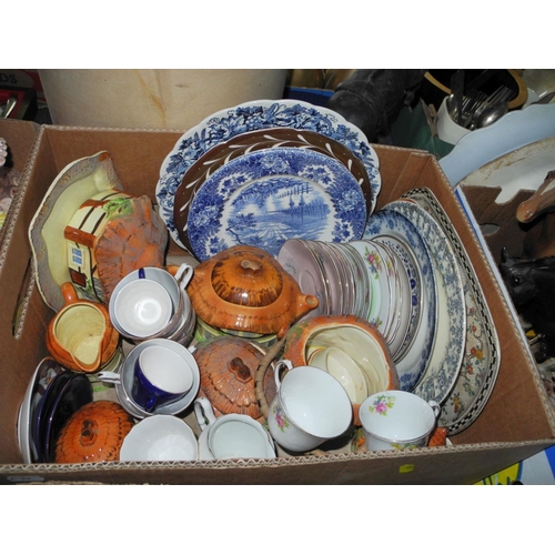 904 - SIX BOXES AND LOOSE OF CERAMICS, DVD'S, PICTURES etc, to include a collection of ceramic and resin d... 