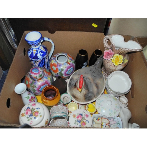 904 - SIX BOXES AND LOOSE OF CERAMICS, DVD'S, PICTURES etc, to include a collection of ceramic and resin d... 