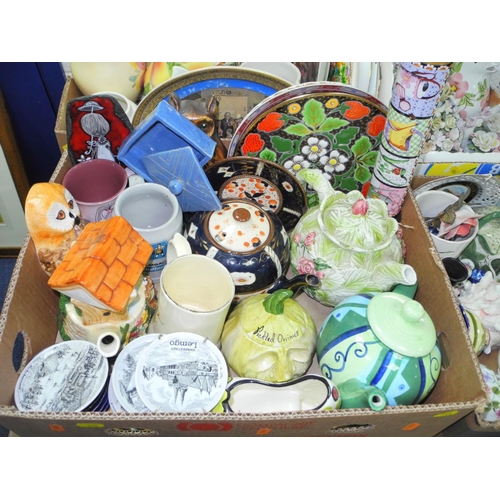 905 - SIX BOXES AND LOOSE CERAMICS, ORNAMENTS etc, to include modern Oriental, floral ornaments, etc