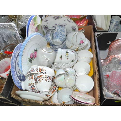 906 - SIX BOXES AND LOOSE TEAWARES, GLASSWARES, etc