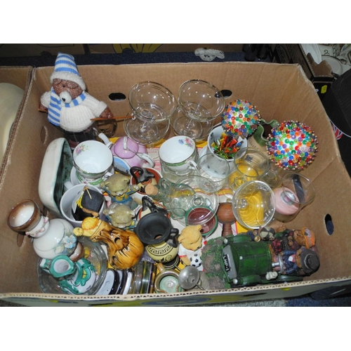 914 - FOUR BOXES OF CERAMICS AND GLASSWARE, etc to include Clarice Cliff 'Budgerigar' design planter No 86... 