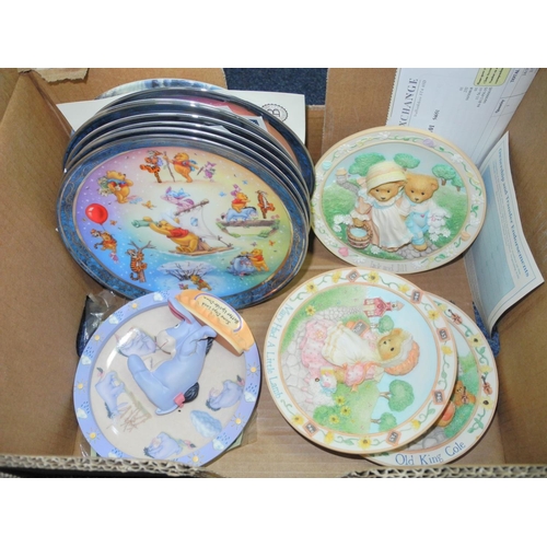 932 - THREE BOXES AND LOOSE OF CUT GLASSWARE, BRADFORD EXCHANGE CABINET PLATES, RESIN TEDDIES etc to inclu... 