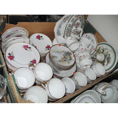 938 - FIVE BOXES AND LOOSE OF CERAMICS AND GLASSWARES, to include Poole pottery, Royal Worcester 'Evesham'... 