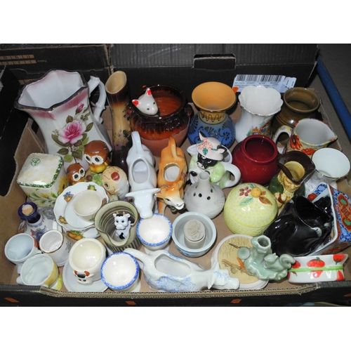 945 - FIVE BOXES AND LOOSE CERAMICS AND GLASSWARE to include jardinieres, floor vase, a glass punch bowl a... 