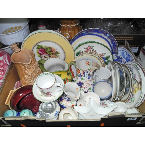 945 - FIVE BOXES AND LOOSE CERAMICS AND GLASSWARE to include jardinieres, floor vase, a glass punch bowl a... 