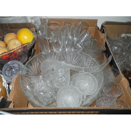 945 - FIVE BOXES AND LOOSE CERAMICS AND GLASSWARE to include jardinieres, floor vase, a glass punch bowl a... 