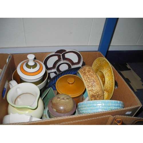 953 - SIX BOXES OF CERAMICS AND GLASSWARE, including Hornsea 'Safron', H.J.Wood Indian tree vase, West Ger... 