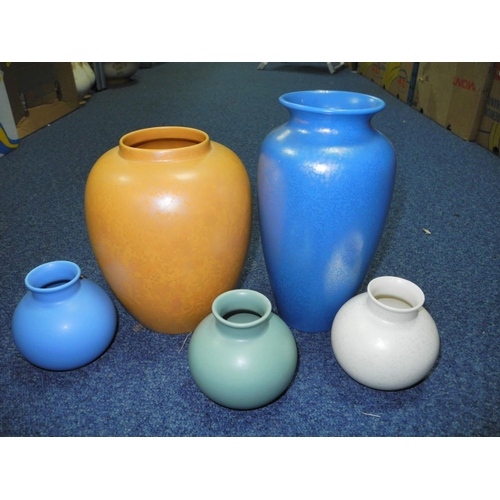 958 - A COLLECTION OF POOLE AND PILKINGTON LANCASTRIAN POTTERY, to include a Poole blue iridescent baluste... 