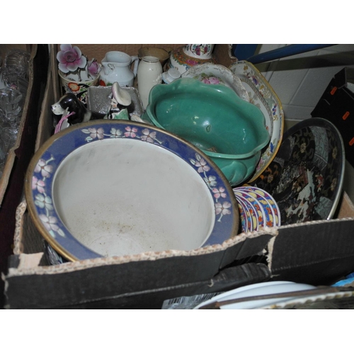 968 - FOUR BOXES AND LOOSE OF CERAMICS AND GLASSWARE to include 'Platinum Rose' dinnerware, Imari pallette... 