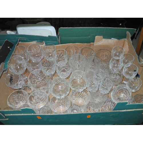 974 - FIVE BOXES AND LOOSE OF SUNDRY CERAMICS, GLASSWARE ETC, including Dartington glass tankard, cut glas... 