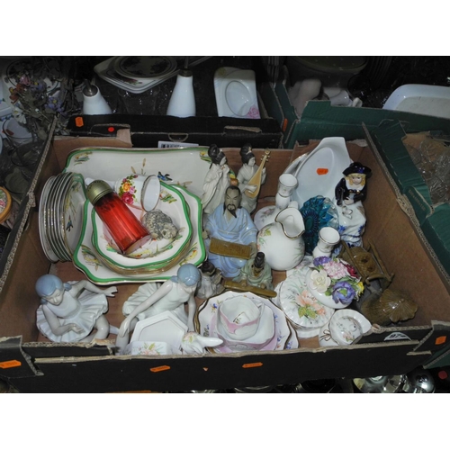 974 - FIVE BOXES AND LOOSE OF SUNDRY CERAMICS, GLASSWARE ETC, including Dartington glass tankard, cut glas... 