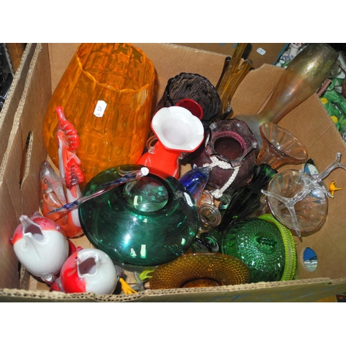 977 - SIX BOXES OF SUNDRY ITEMS, including Murano glass animals, assorted wine glasses, water glasses etc,... 