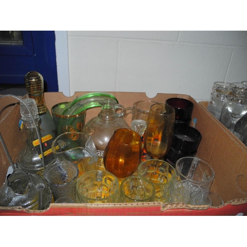 977 - SIX BOXES OF SUNDRY ITEMS, including Murano glass animals, assorted wine glasses, water glasses etc,... 