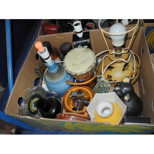 978 - SIX BOXES AND LOOSE OF KITCHENALIA AND SUNDRY ITEMS, including three sets of weighing scales, clocks... 