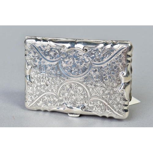 102 - AN EDWARDIAN SILVER CARD CASE OF WAVY RECTANGULAR OUTLINE, foliate engraved decoration, engraved ini... 