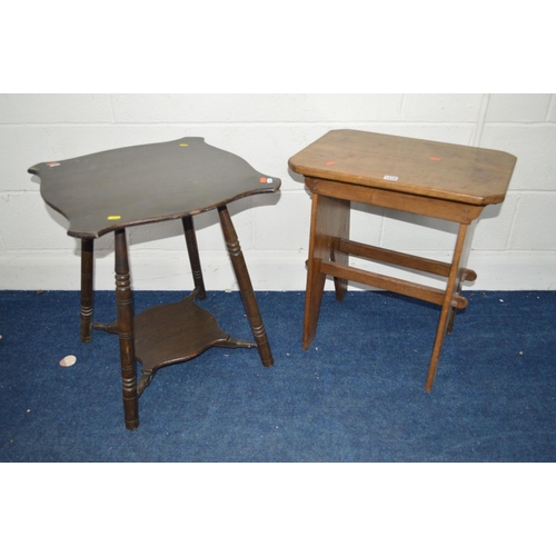 1378 - A GOLDEN OAK JOINT TABLE and an Edwardian occasional table (2)