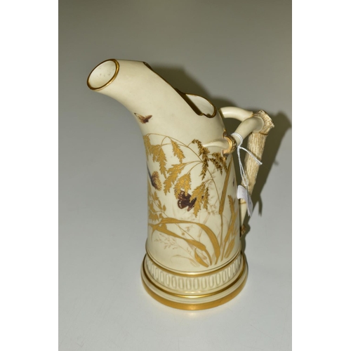 252 - A ROYAL WORCESTER BLUSH IVORY TUSK VASE, decorated with insects and butterflies, shape No 1116, gree... 