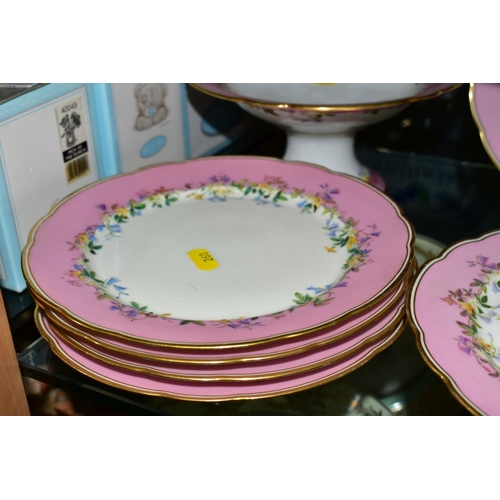 260 - A LATE 19TH CENTURY PINK BORDER PORCELAIN DESSERT SET, comprising low comport, a tall comport and tw... 