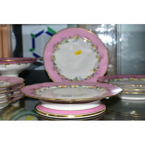 260 - A LATE 19TH CENTURY PINK BORDER PORCELAIN DESSERT SET, comprising low comport, a tall comport and tw... 