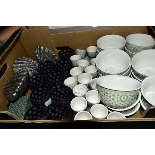 272 - FOUR BOXES OF CERAMICS, GLASS, DRIED FLOWERS etc, to include glass candle holders, Lene Bjerre ceram... 