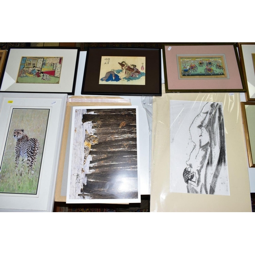 275 - PAINTINGS AND PRINTS, to include six Indian paintings, subjects include Elephant Polo, Courtship, Mu... 