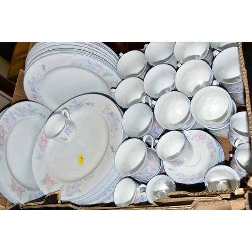 277 - THREE BOXES OF CERAMICS AND GLASSWARES, to include a 'Prestige Porcelain by Excel' dinner service (t... 