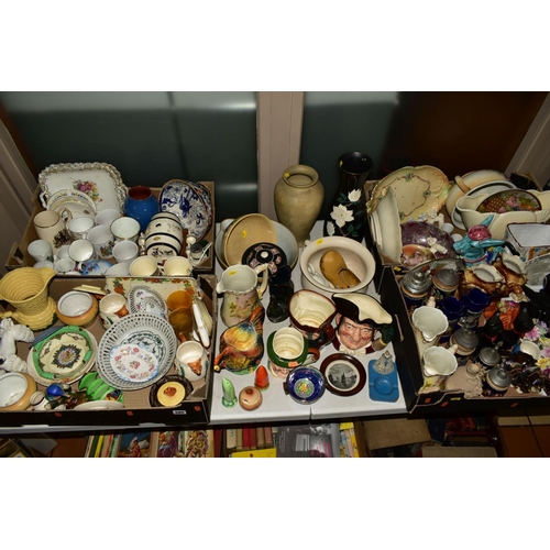 280 - FOUR BOXES AND LOOSE CERAMICS, SUNDRY ITEMS, etc, to include Royal Doulton character jugs 'Mine Host... 