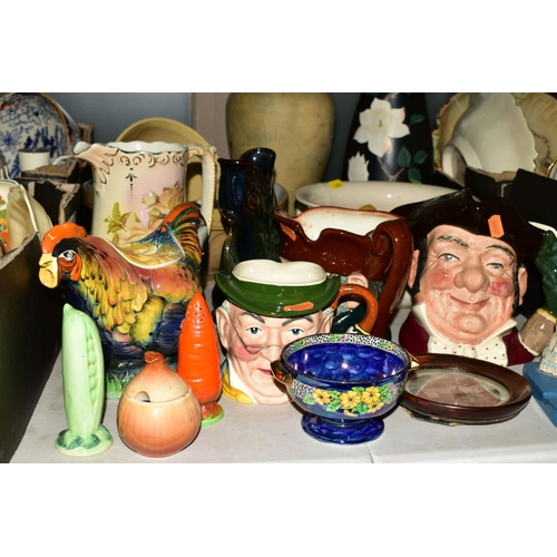 280 - FOUR BOXES AND LOOSE CERAMICS, SUNDRY ITEMS, etc, to include Royal Doulton character jugs 'Mine Host... 