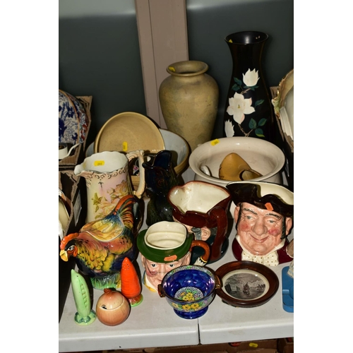 280 - FOUR BOXES AND LOOSE CERAMICS, SUNDRY ITEMS, etc, to include Royal Doulton character jugs 'Mine Host... 